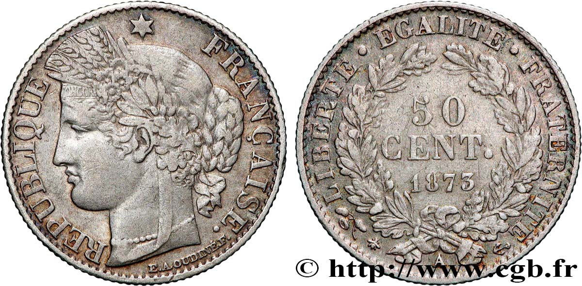 50 centimes Cérès, IIIe République 1873 Paris F.189/5 TTB 