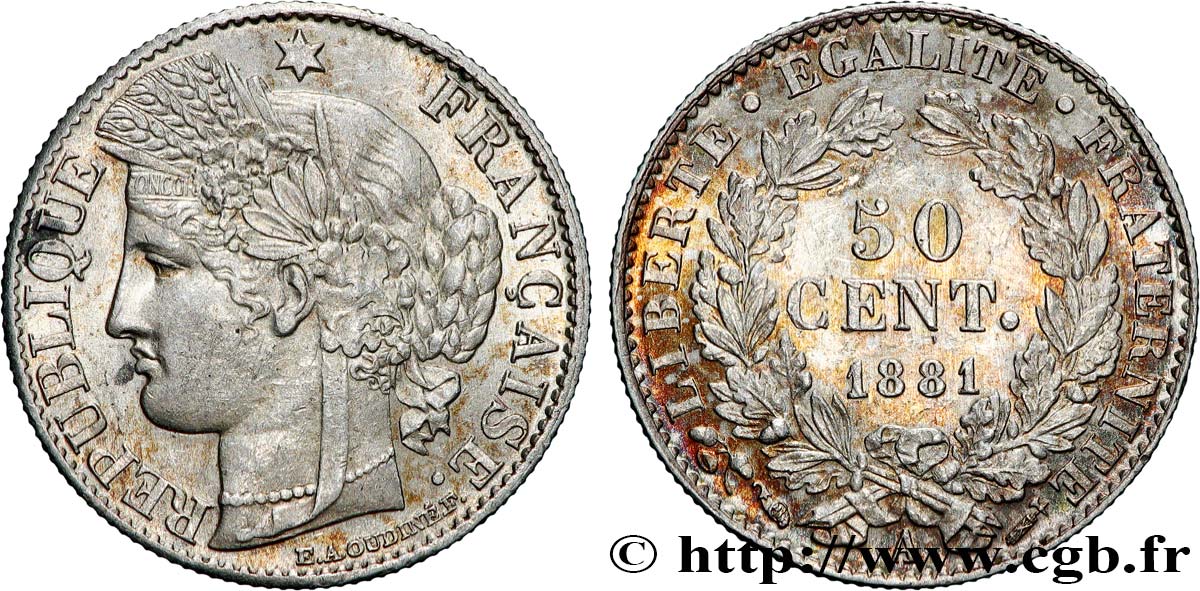 50 centimes Cérès, Troisième République 1881 Paris F.189/9 AU 
