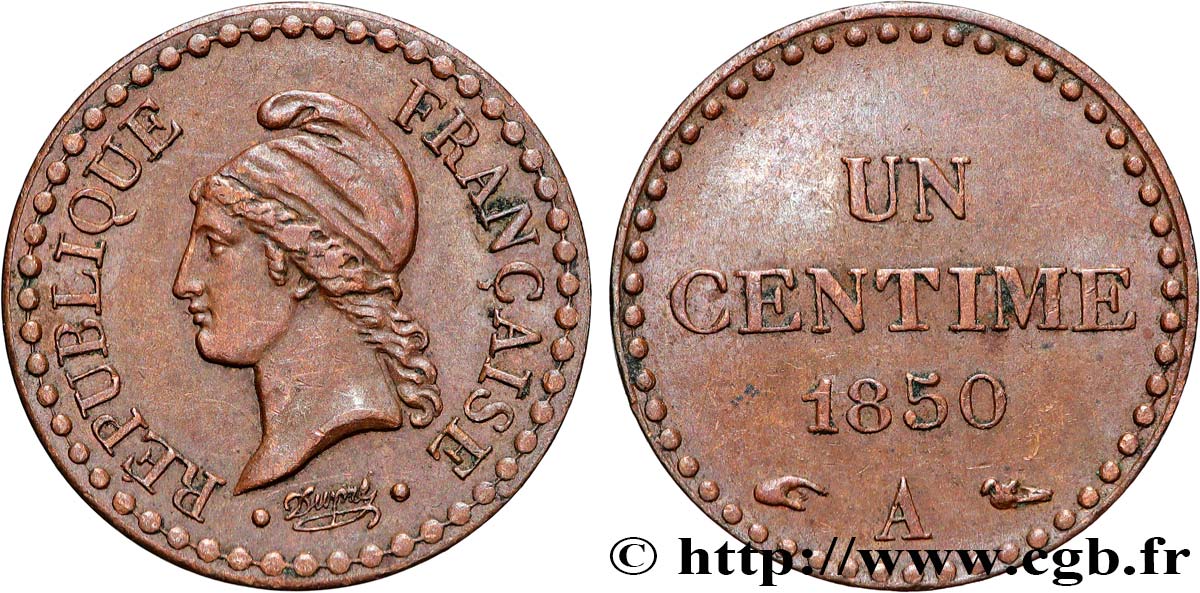 Un centime Dupré, IIe République 1850 Paris F.101/5 XF 