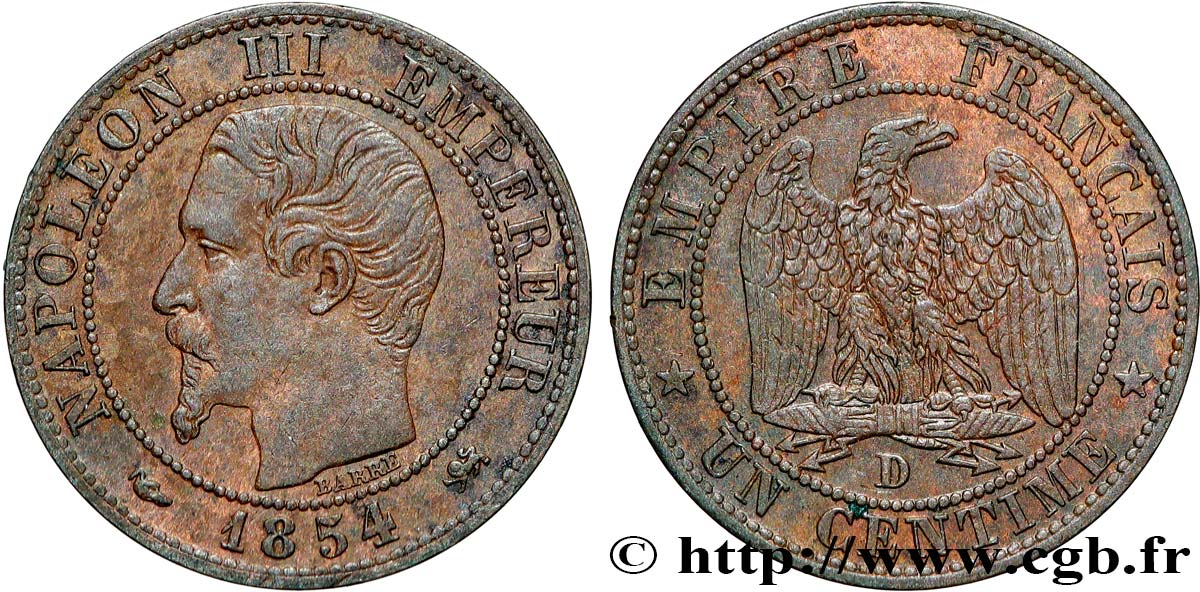 Un centime Napoléon III, tête nue 1854 Lyon F.102/12 SUP55 