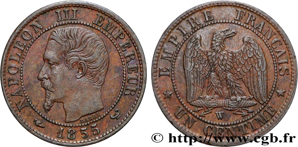 Un centime Napoléon III, tête nue 1855 Lille F.102/24 XF45 