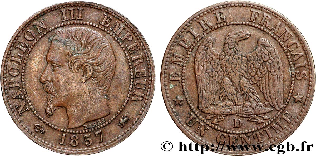 Un centime Napoléon III, tête nue 1857 Lyon F.102/35 VF 