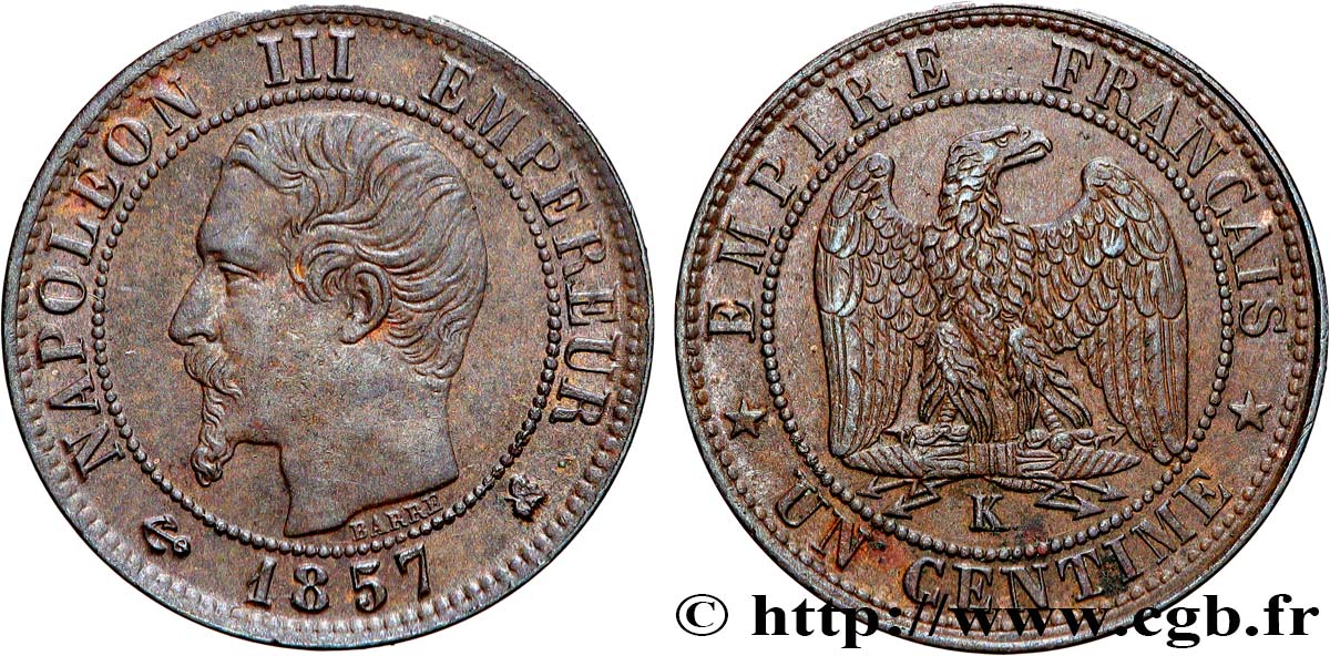 Un centime Napoléon III, tête nue 1857 Bordeaux F.102/36 VZ55 