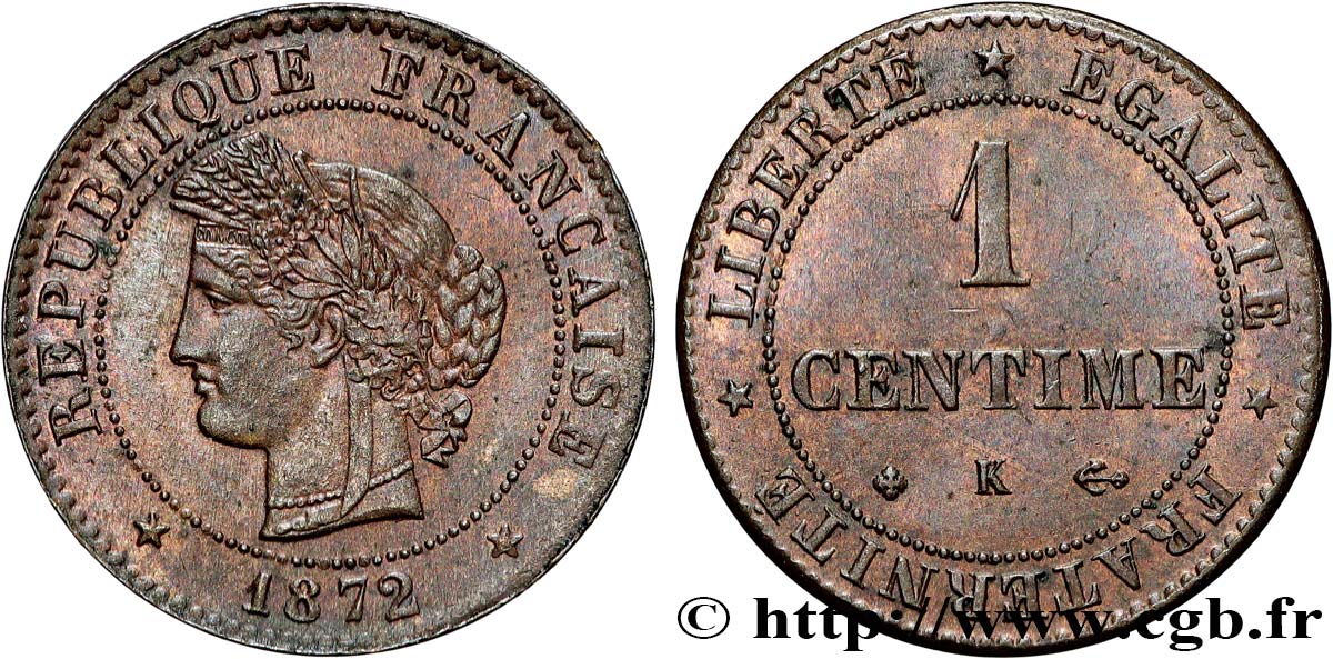 1 centime Cérès 1872 Bordeaux F.104/2 AU58 