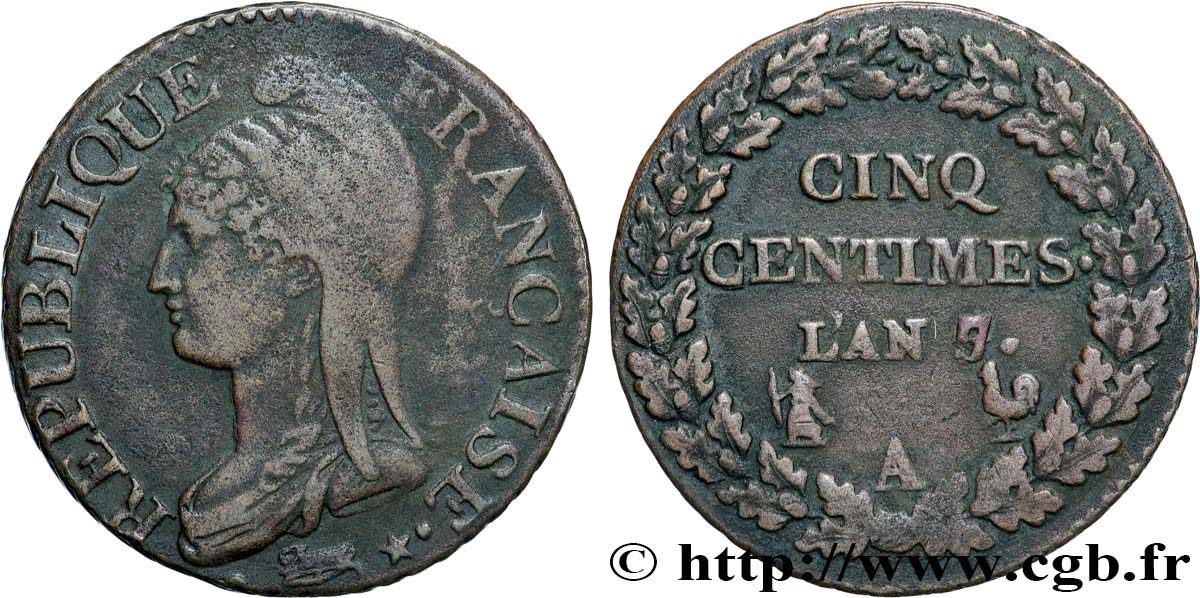 Cinq centimes Dupré, grand module 1799 Paris F.115/46 fSS 