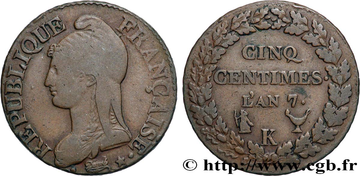 Cinq centimes Dupré, grand module 1799 Bordeaux F.115/71 TB30 