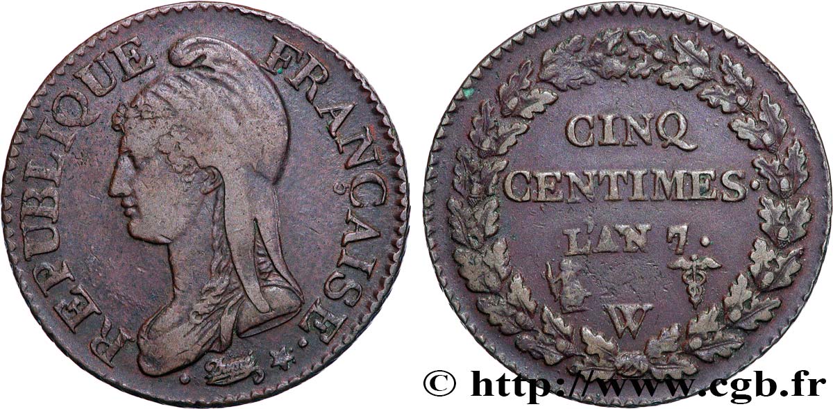 Cinq centimes Dupré, grand module 1799 Lille F.115/76 MB35 