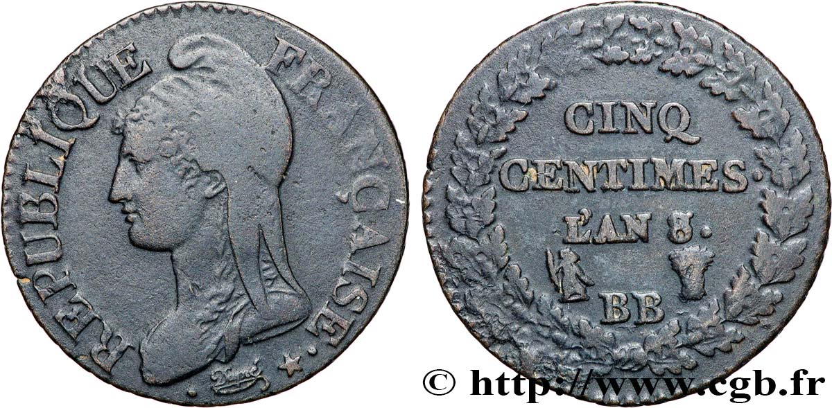 Cinq centimes Dupré, grand module 1800 Strasbourg F.115/118 BC35 