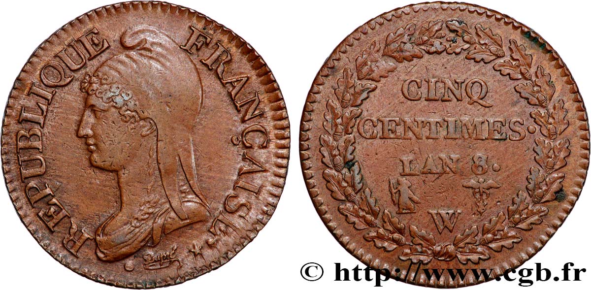 Cinq centimes Dupré, grand module 1800 Lille F.115/138 SS53 