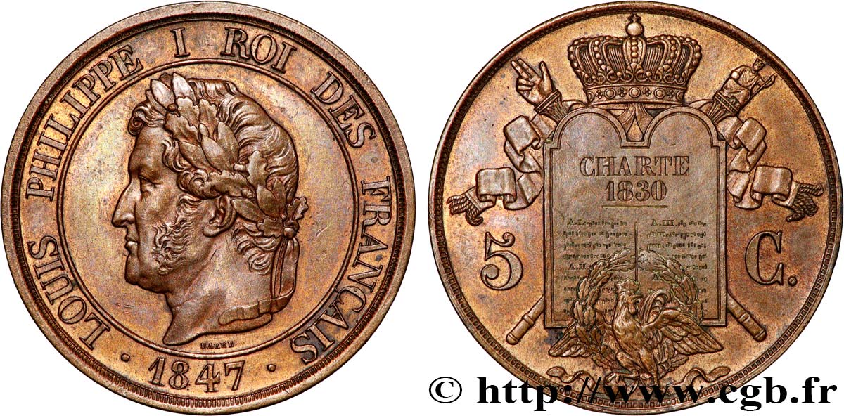Essai de 5 centimes à la Charte 1847  VG.3001  SUP+ 