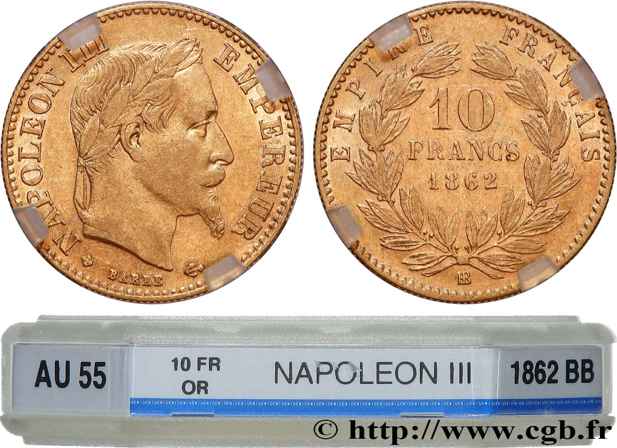 10 francs or Napoléon III, tête laurée 1862 Strasbourg F.507A/2 EBC55 GENI