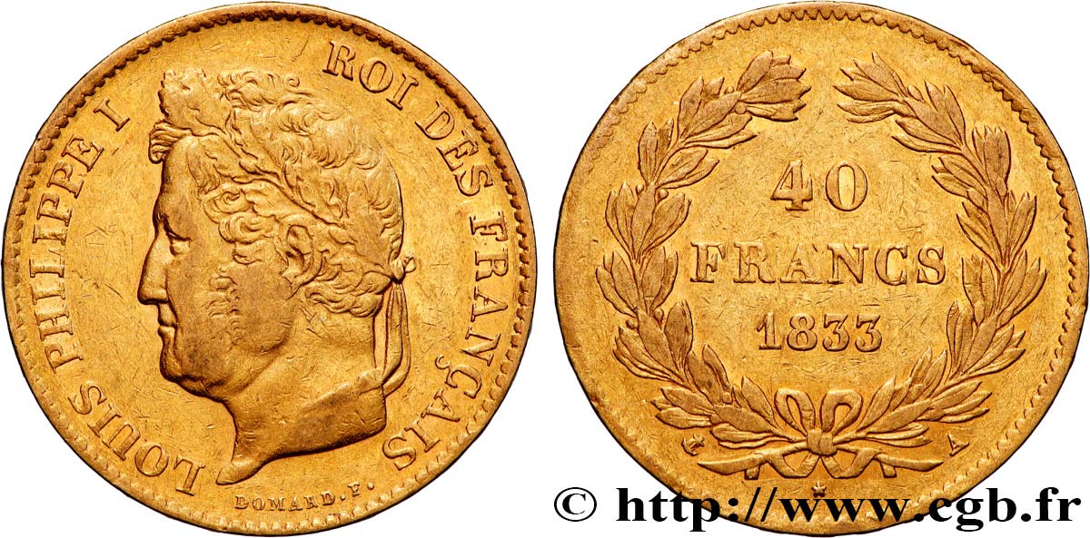 40 francs or Louis-Philippe 1833 Paris F.546/5 TTB 