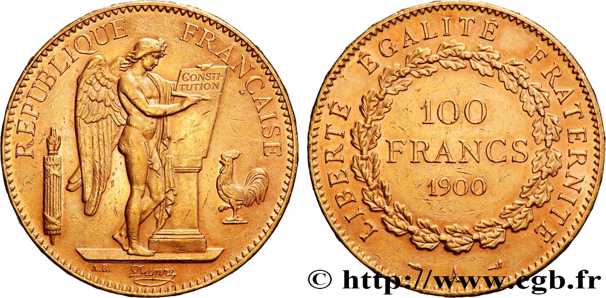 100 francs or Génie, tranche inscrite en relief Dieu protège la France 1900 Paris F.552/13 TTB+ 