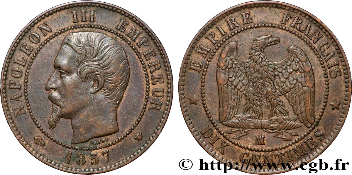 Dix centimes Napoléon III, tête nue 1857 Marseille F.133/45 AU 