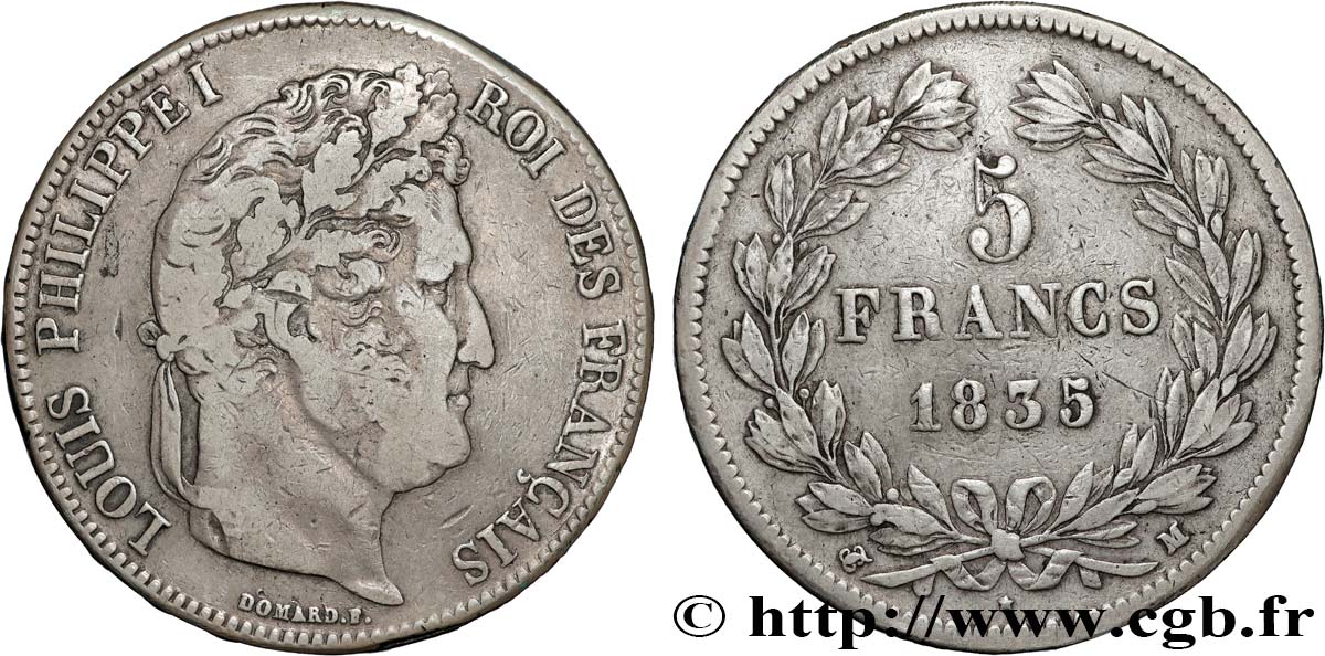 5 francs IIe type Domard 1835 Toulouse F.324/49 TB 