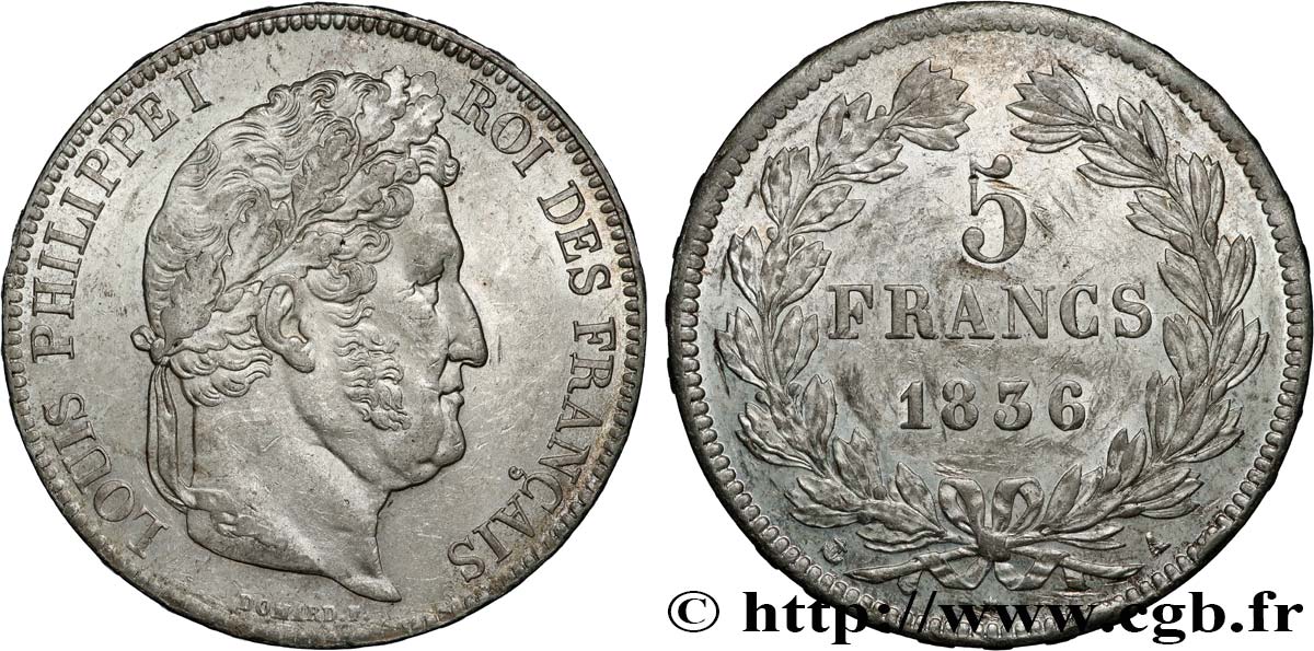 5 francs IIe type Domard 1836 Paris F.324/53 SUP/TTB+ 
