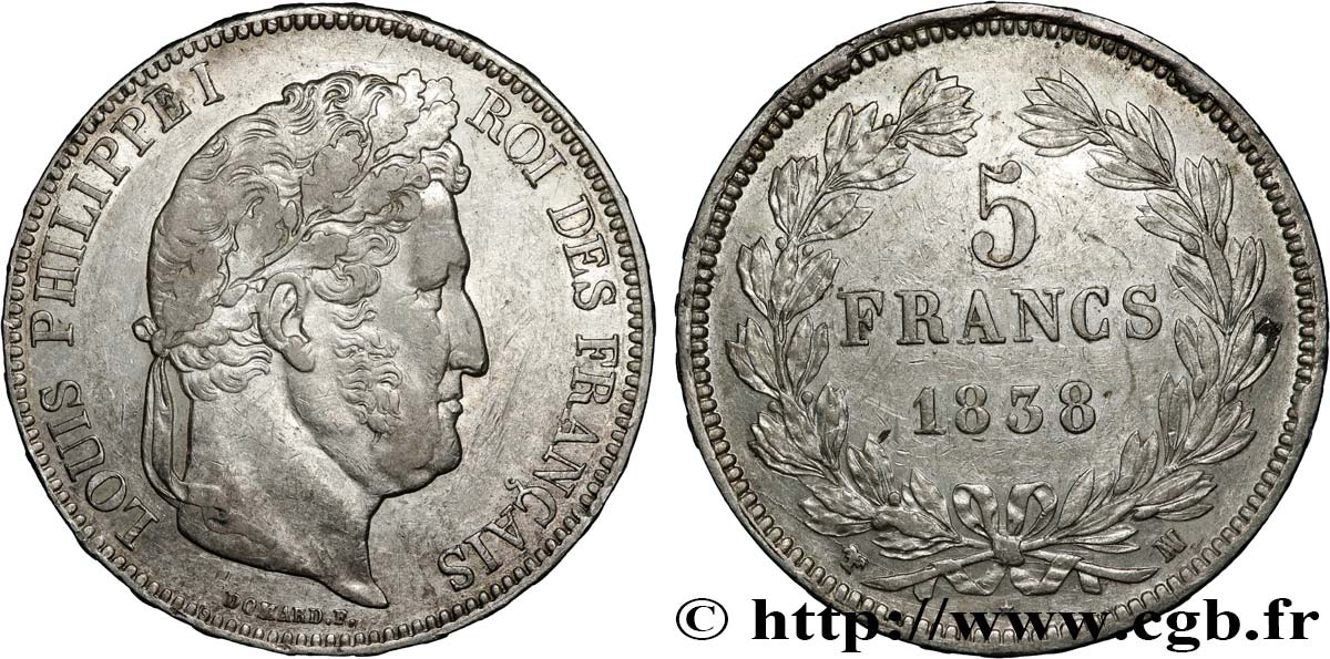 5 francs IIe type Domard 1838 Marseille F.324/73 AU 