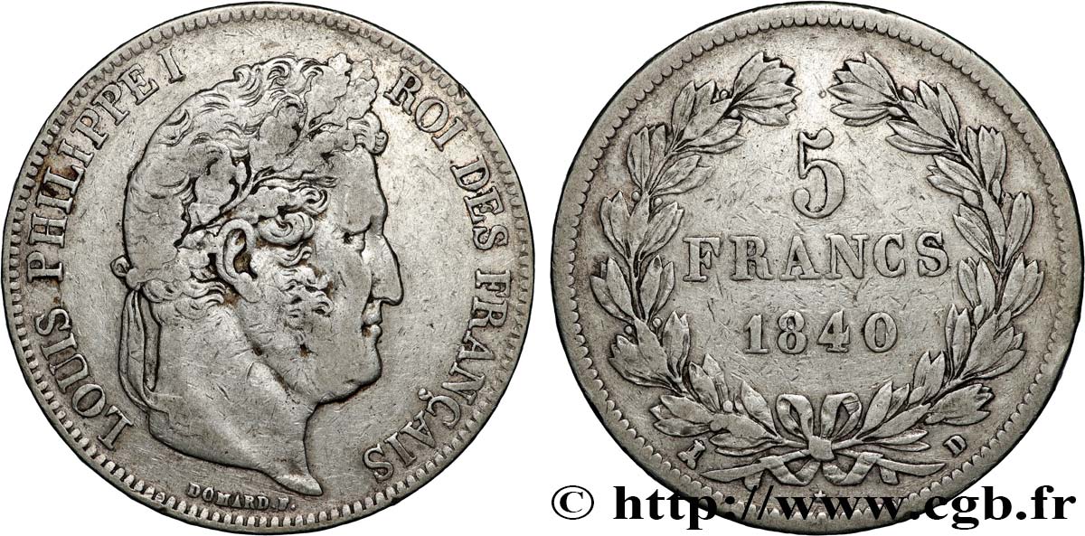 5 francs IIe type Domard 1840 Lyon F.324/86 TB 