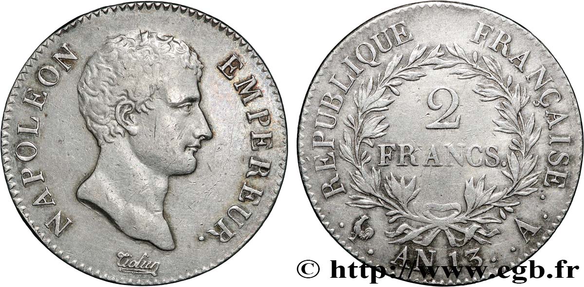 2 francs Napoléon Empereur, Calendrier révolutionnaire 1805 Paris F.251/12 SS 