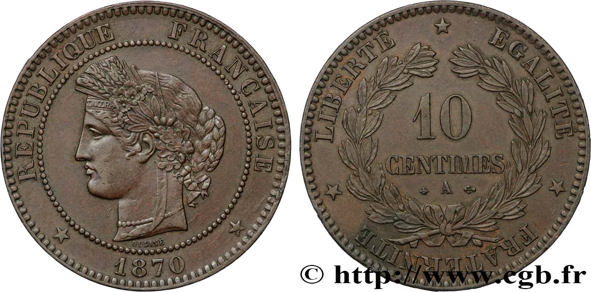 10 centimes Cérès 1870 Paris F.135/3 SS 