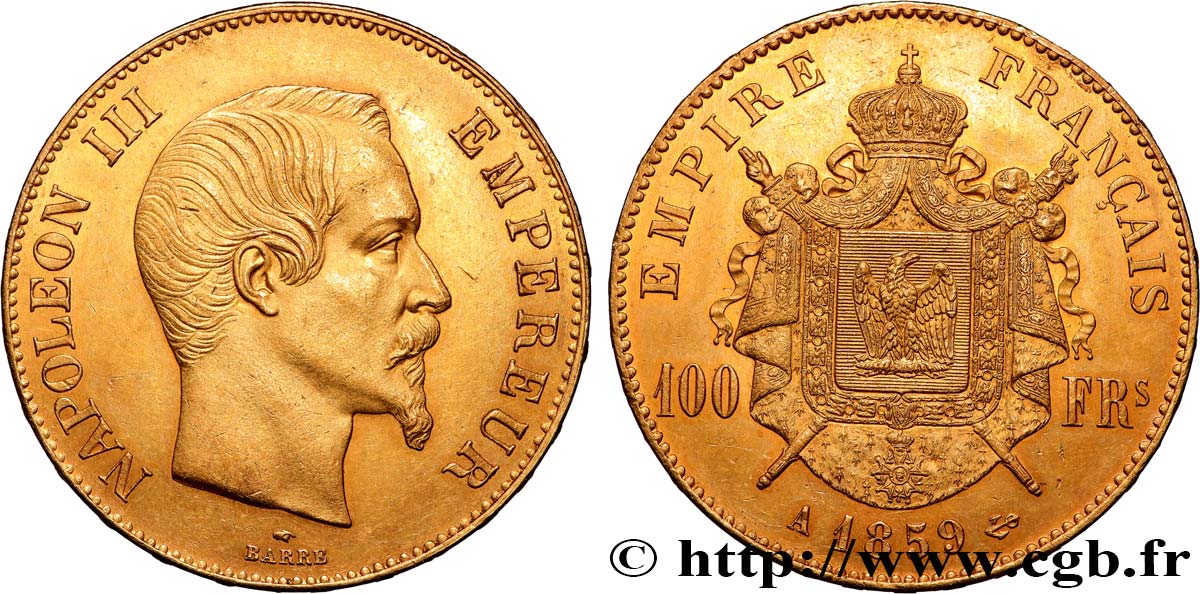 100 francs or Napoléon III tête nue 1859 Paris F.550/7 SUP60 