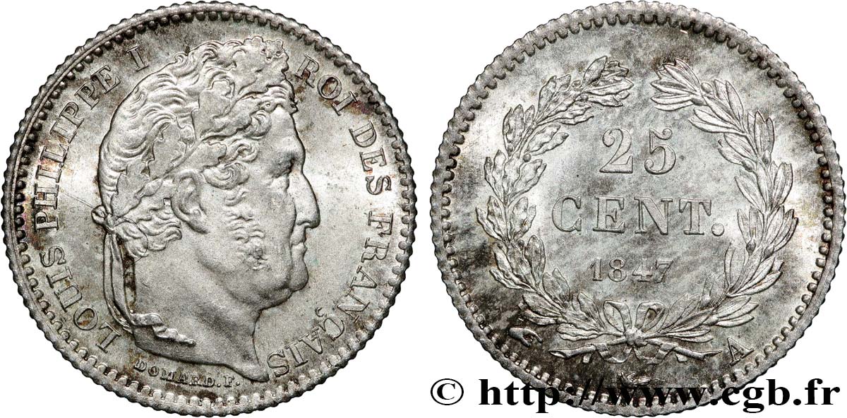 25 centimes Louis-Philippe 1847 Paris F.167/9 MS62 