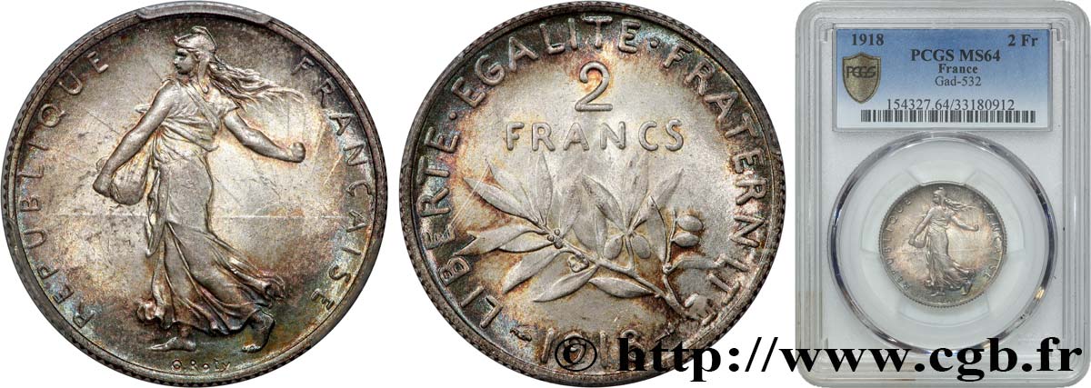 2 francs Semeuse 1918  F.266/20 SPL64 PCGS