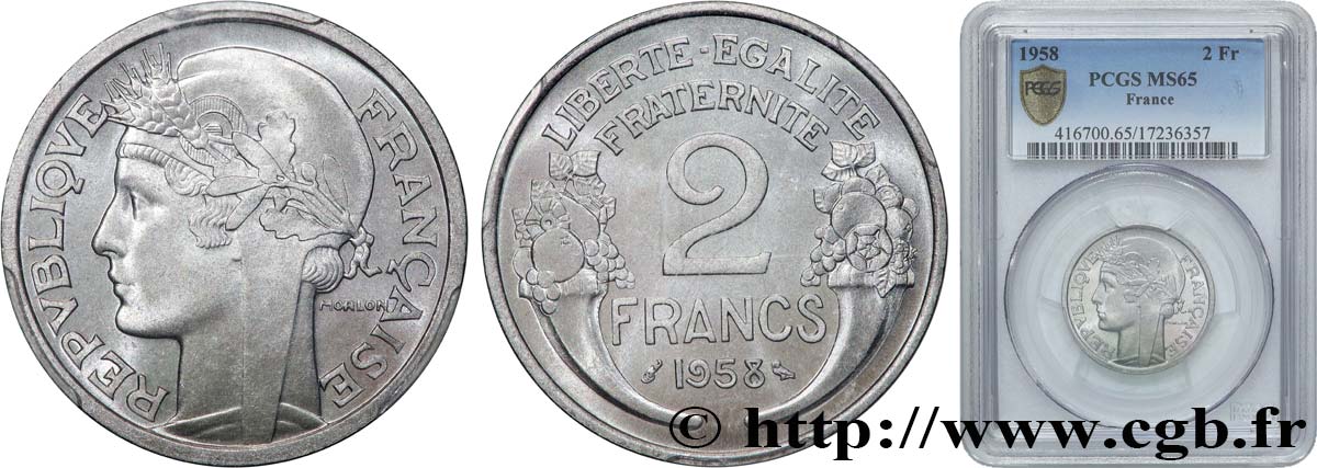 2 francs Morlon, aluminium 1958  F.269/18 FDC65 PCGS