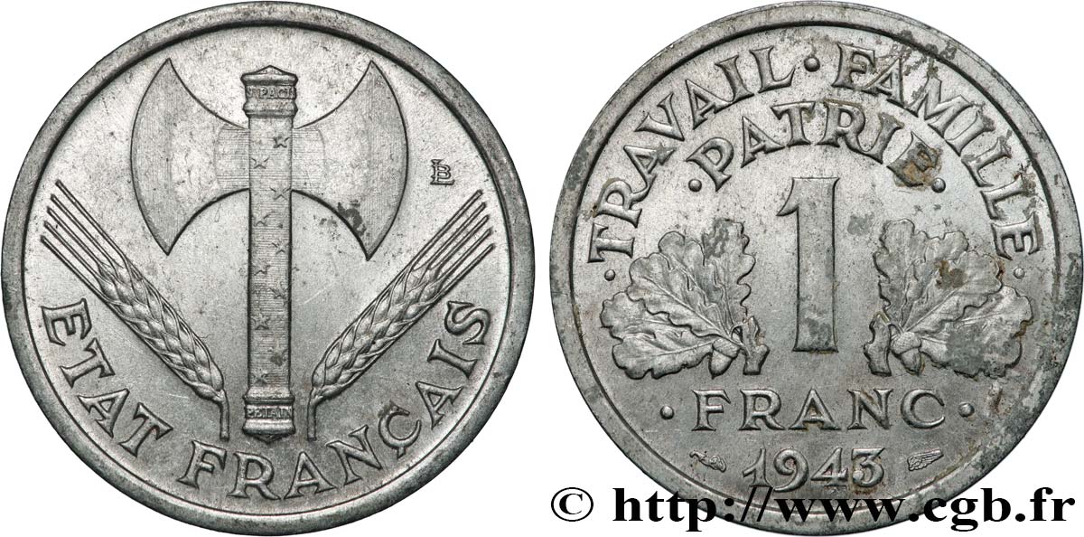 1 franc Francisque, légère 1943  F.223/3 TTB+ 