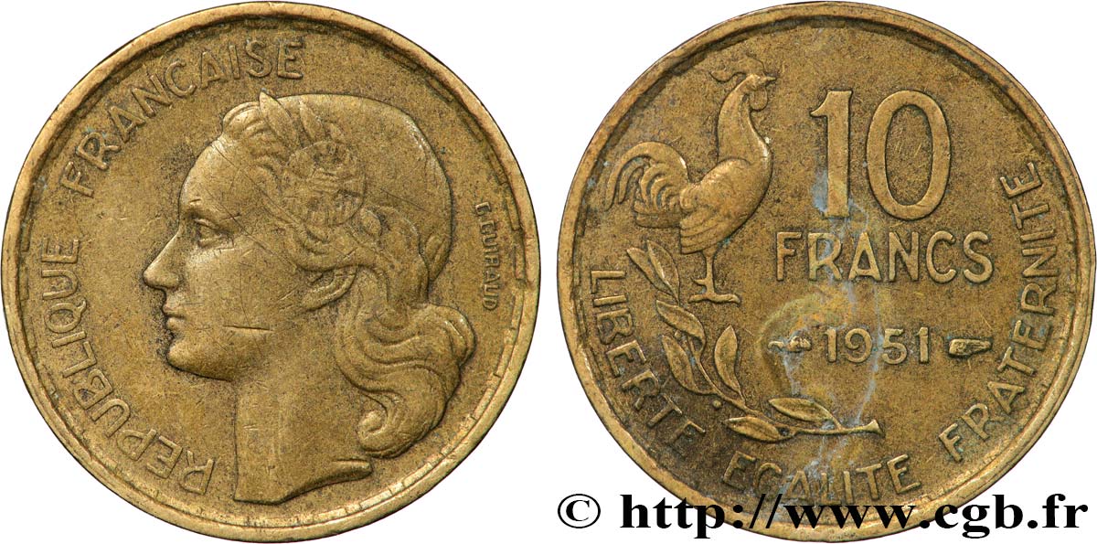 10 francs Guiraud 1951  F.363/4 SS 