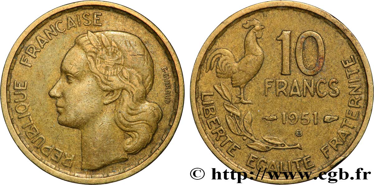 10 francs Guiraud 1951 Beaumont-Le-Roger F.363/5 TB+ 