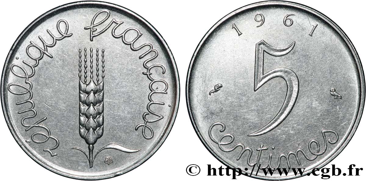 5 centimes Épi 1961  F.124/3 SPL+ 