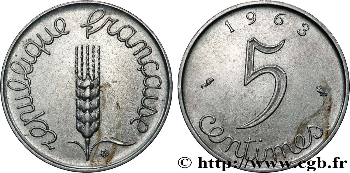 5 centimes Épi 1963  F.124/5 VZ62 