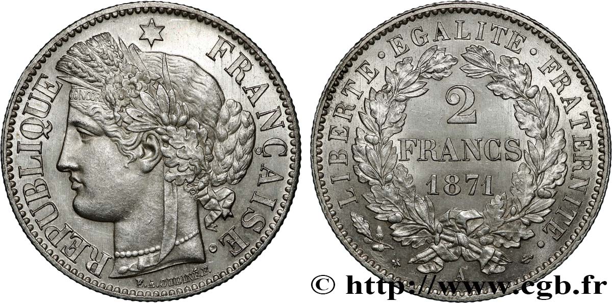 2 francs Cérès, avec légende 1871 Paris F.265/3 SPL64 