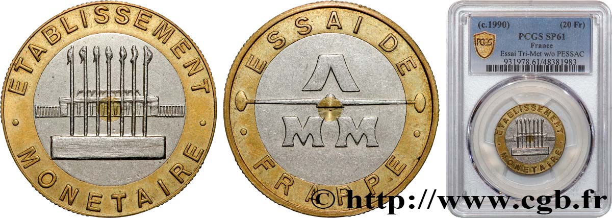 Essai de frappe de 20 francs Mont Saint-Michel, trimétallique n.d. Pessac GEM.214 5 var. VZ61 PCGS