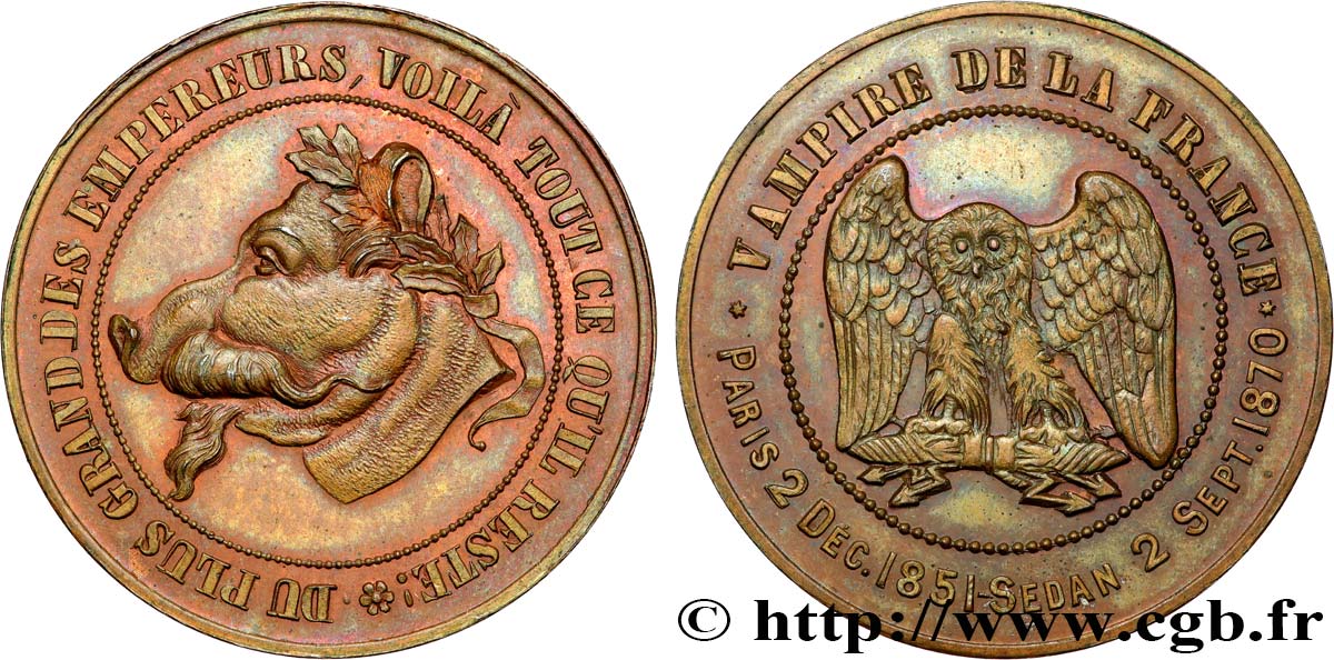 Monnaie satirique Cu 32, module de dix centimes à la tête de cochon 1870  Schw.C6c p.353 SUP+ 