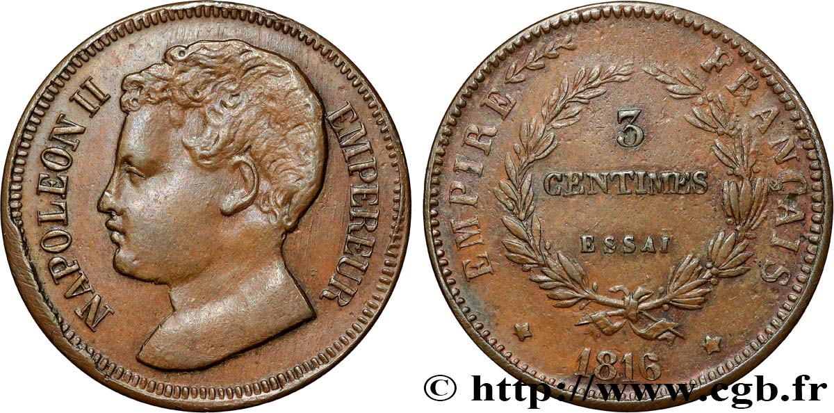 Essai de 3 centimes en bronze 1816  VG.2414  SPL 