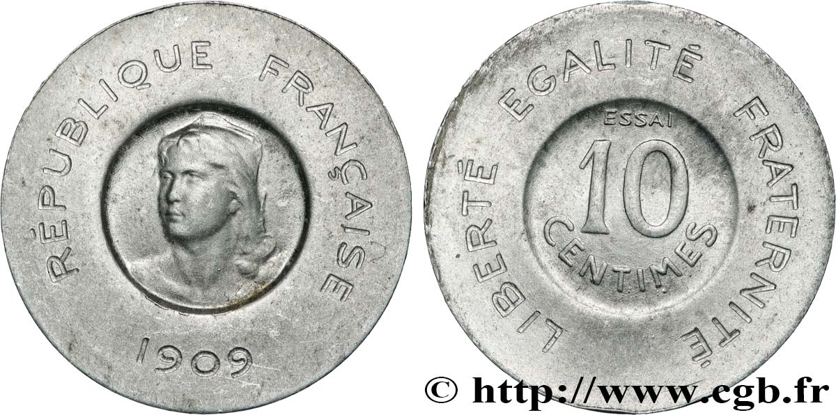 Essai de 10 centimes Rude en aluminium 1909 Paris GEM.35 5 VZ 