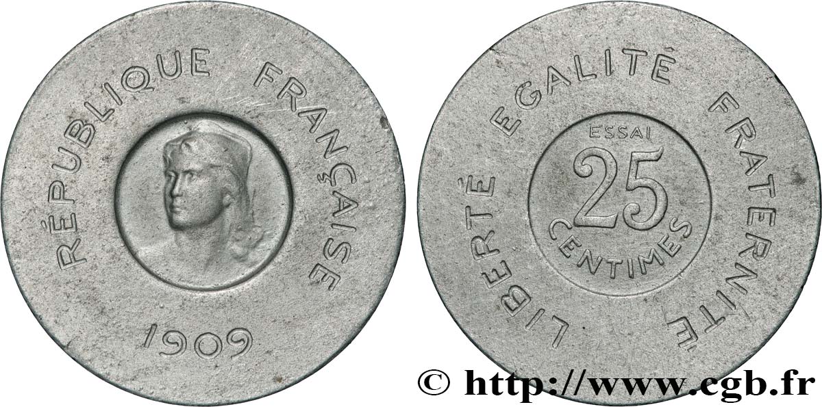 Essai de 25 centimes par Rude 1909 Paris GEM.65 1 EBC62 