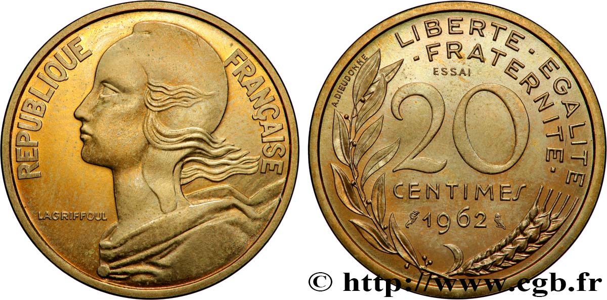 Essai de 20 centimes Marianne 1962 Paris F.156/1 SPL 