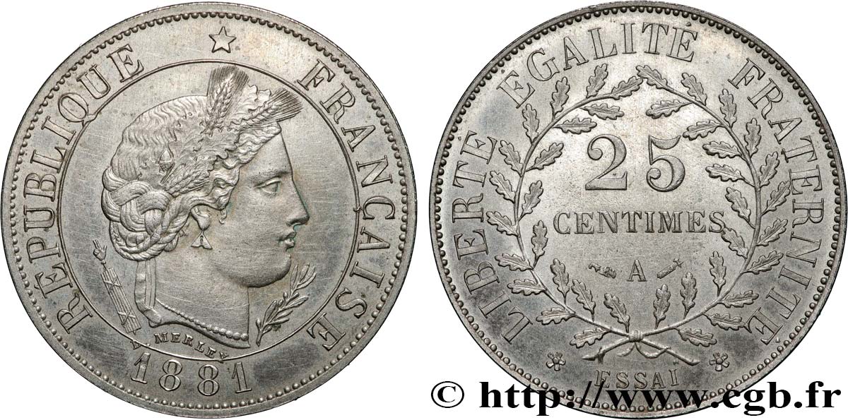 Essai de 25 centimes Merley 1881 Paris GEM.58 2 MS 