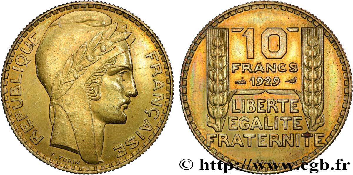 Concours de 10 francs, essai de Turin en bronze-aluminium 1929 Paris GEM.169 3 AU 