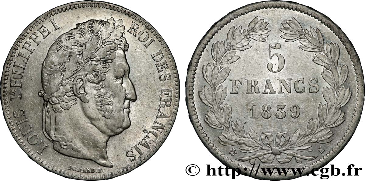 5 francs IIe type Domard 1839 Bordeaux F.324/80 AU 