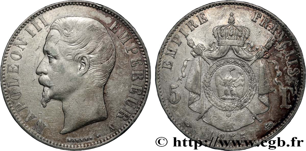 5 francs Napoléon III, tête nue 1855 Paris F.330/3 TTB 