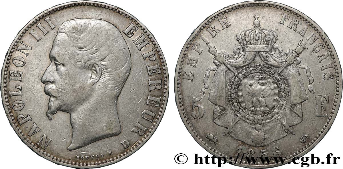 5 francs Napoléon III, tête nue 1856 Lyon F.330/9 BC+ 