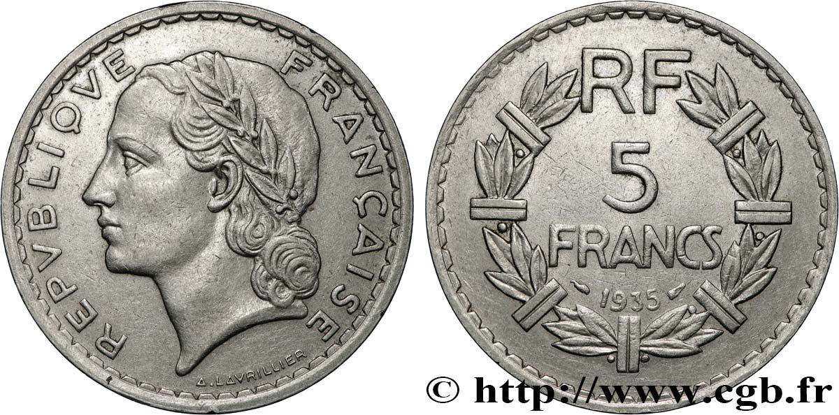 5 francs Lavrillier, nickel 1935  F.336/4 TB+ 