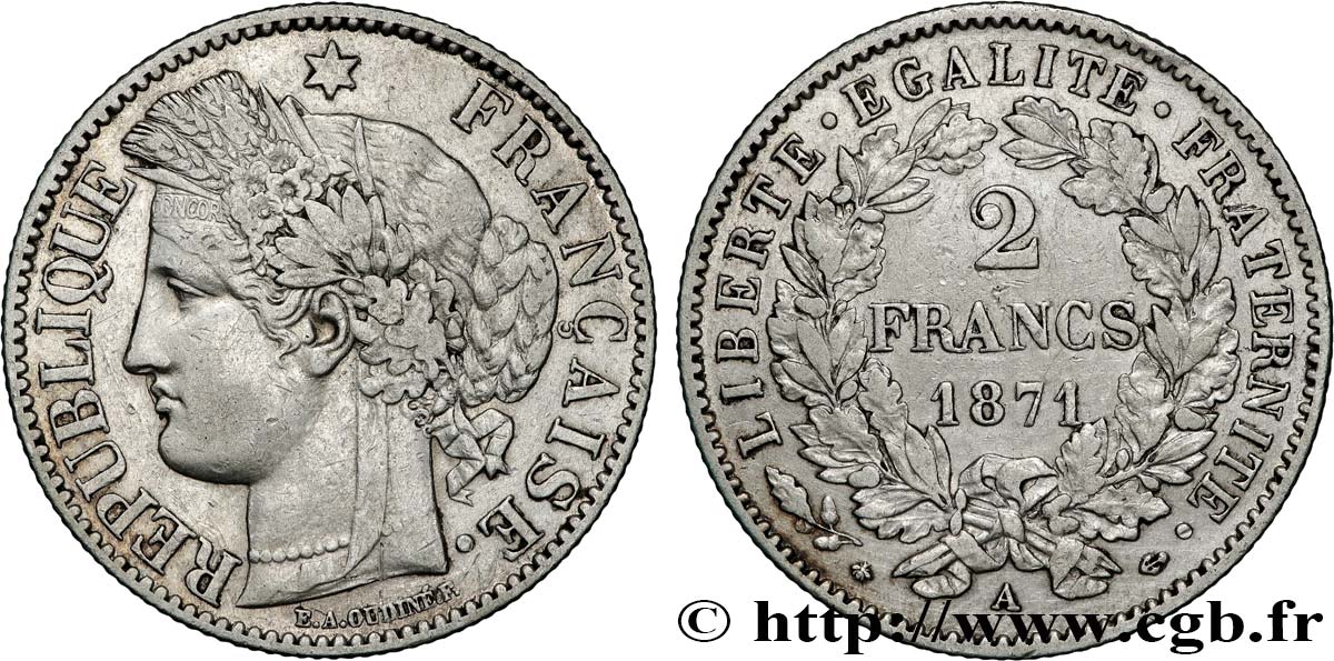 2 francs Cérès, avec légende 1871 Paris F.265/5 BB 