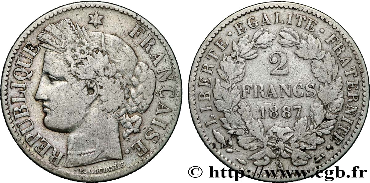 2 francs Cérès, avec légende 1887 Paris F.265/13 S 