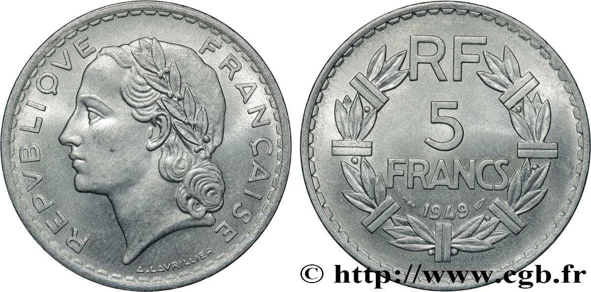 5 francs Lavrillier, aluminium 1949  F.339/17 SPL64 