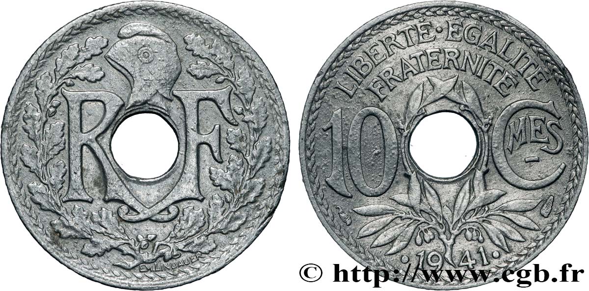 10 centimes Lindauer en zinc, Cmes souligné et millésime avec points 1941  F.140/2 EBC 